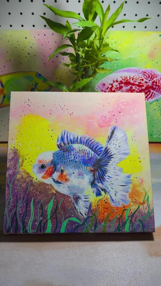 治愈系观赏鱼~丙烯画金鱼泰狮
