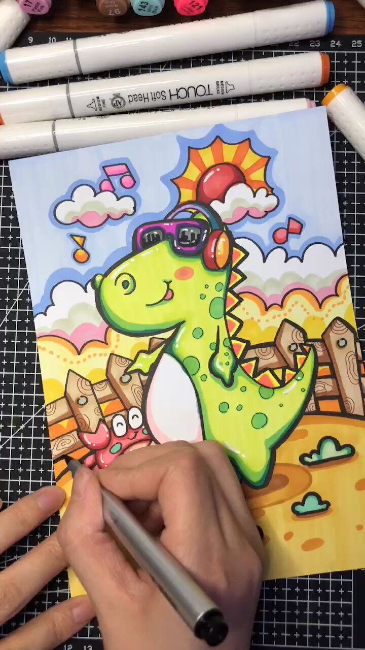 马克笔 儿童画 小恐龙