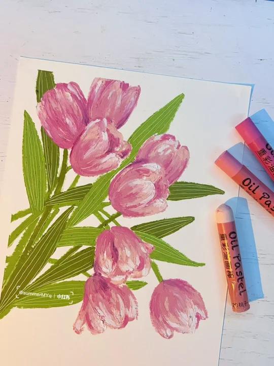 油画棒粉色郁金香|视频教程