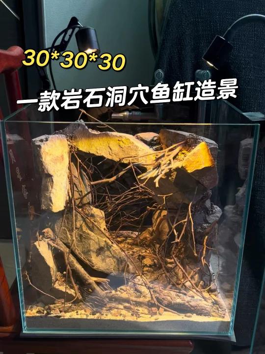 一款30*30*30岩石洞穴鱼缸造景