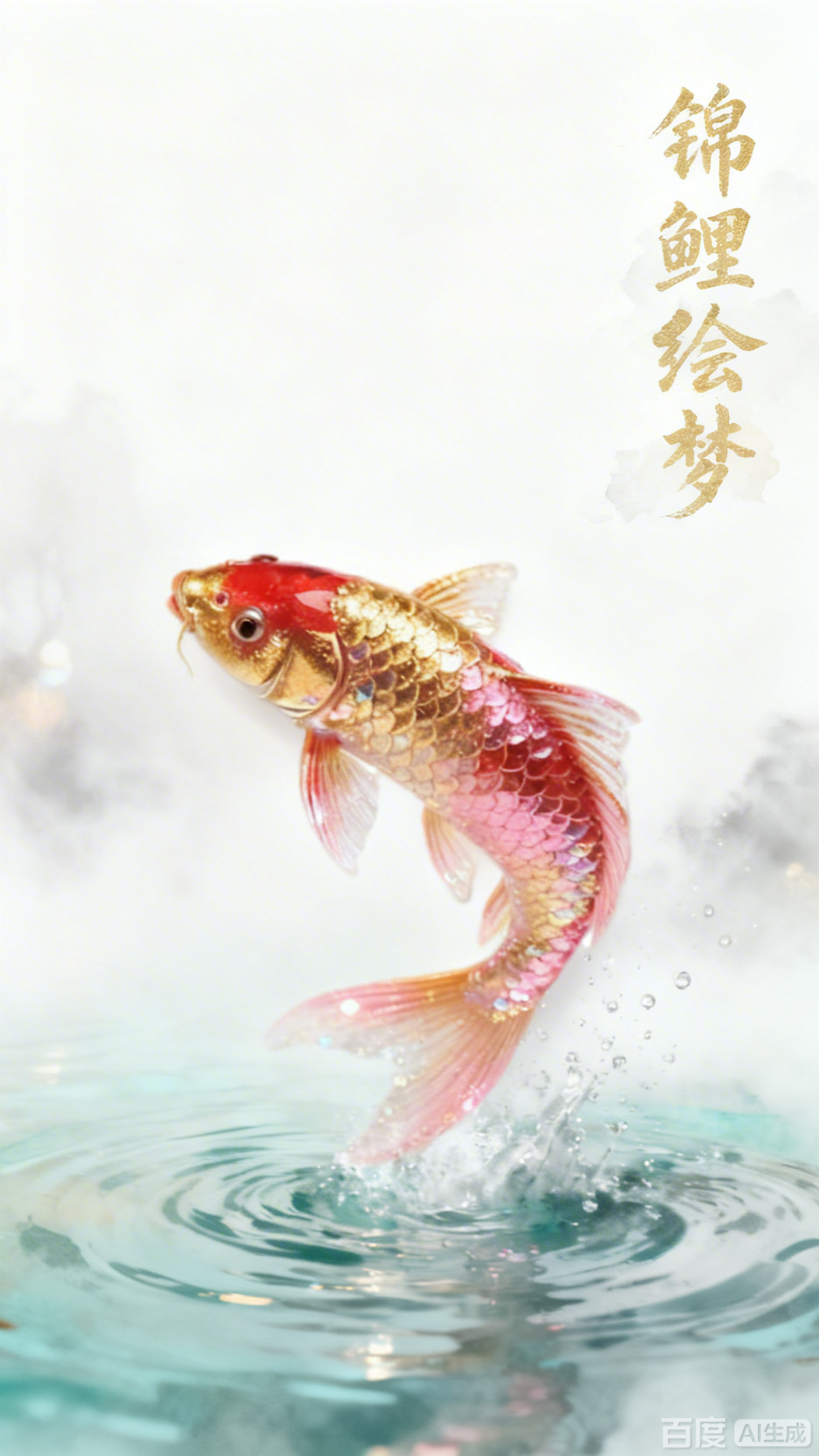 富贵锦鲤跃，好运伴猫来