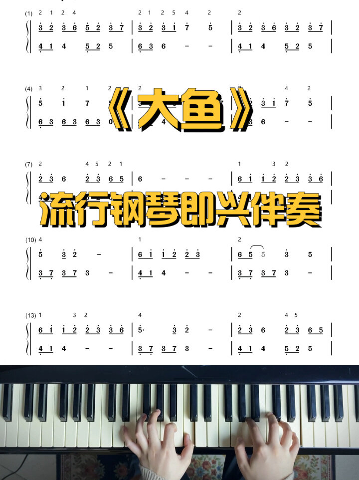 流行钢琴即兴伴奏|《大鱼》超简单的左手