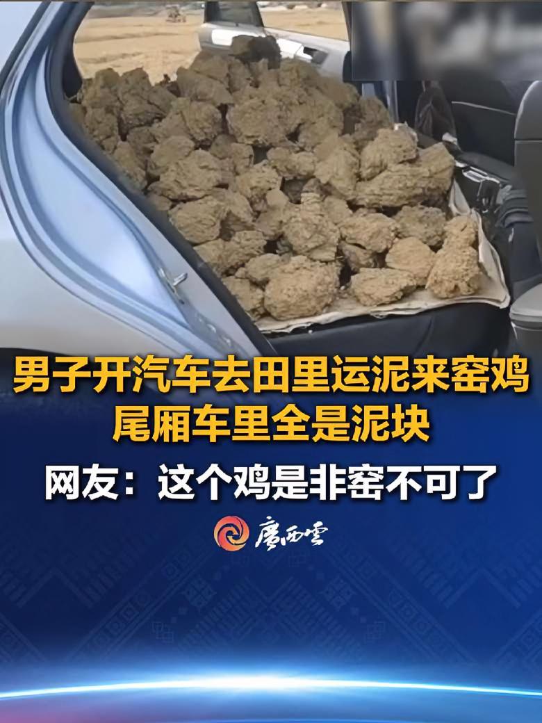 男子开汽车去田里运泥来窑鸡,尾厢车里全是泥块。网友:这个鸡是非窑不可了~(来源:玉林生活君