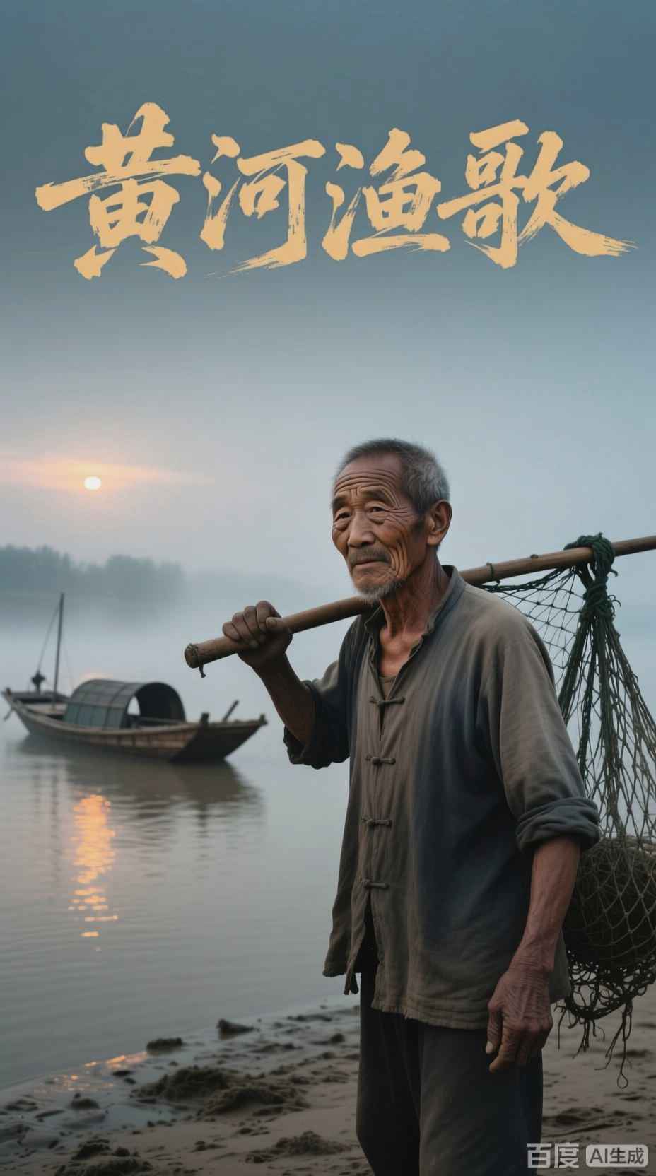 黄河滩上的打鱼汉子