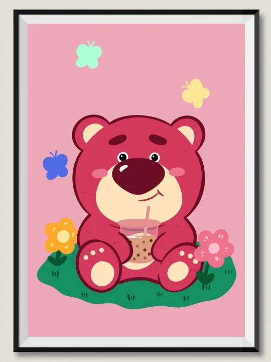 iPad画画|教你画喝奶茶的草莓熊可爱壁纸