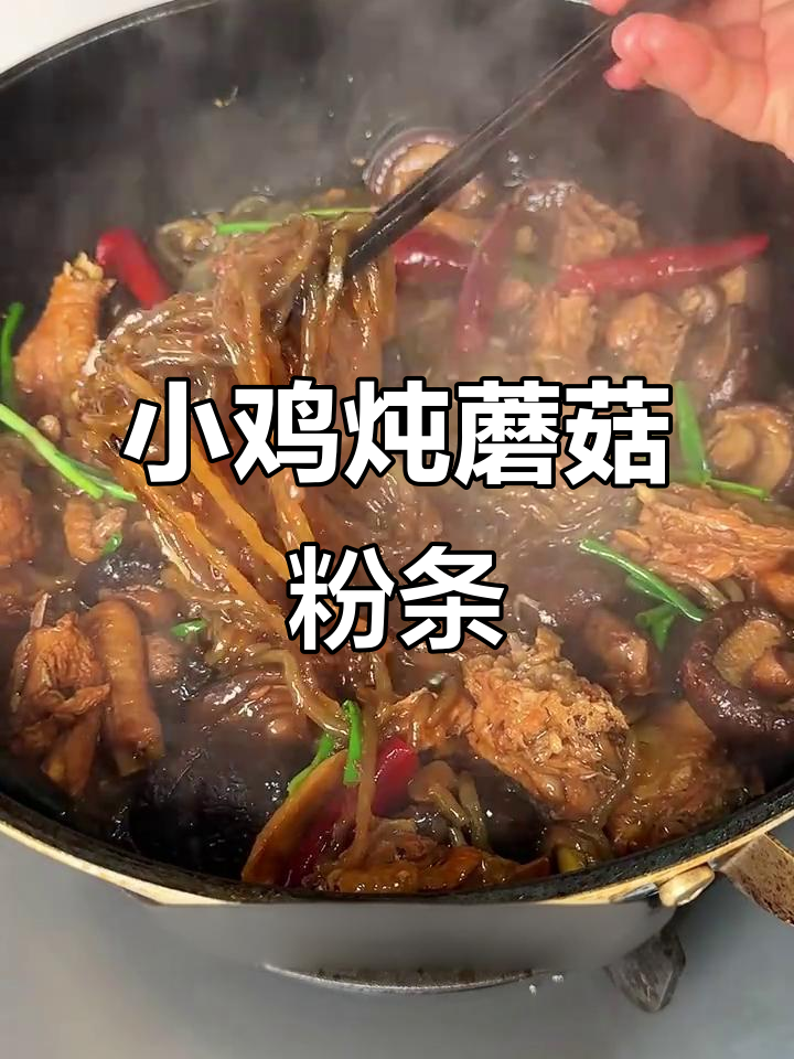 鸡肉蘑菇粉条炖汤,香气扑鼻让人无法抗拒