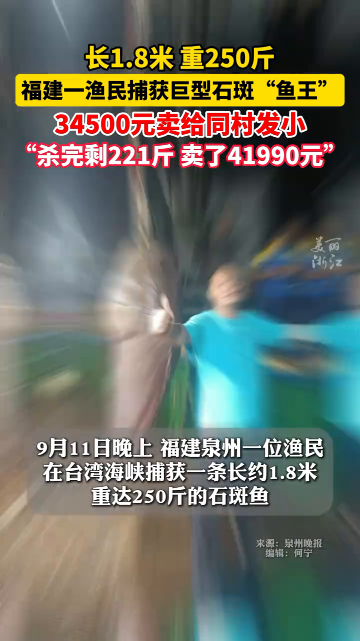 福建一渔民捕获250斤巨型石斑鱼王 卖了34500元