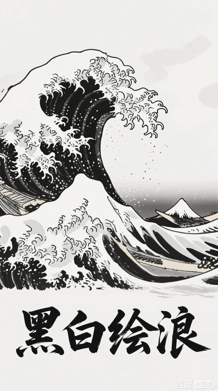 黑白简笔画中的海浪之美