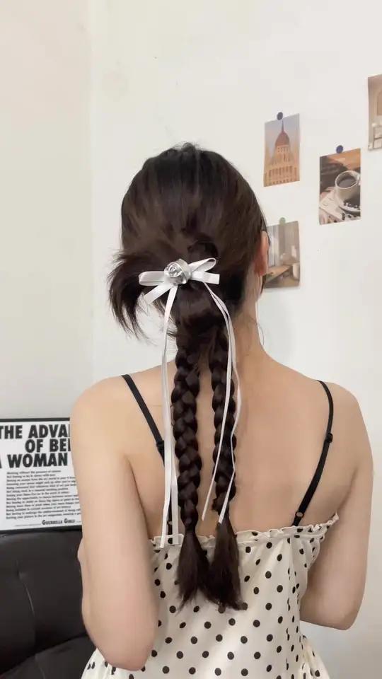 创作灵感 玫瑰丝带少女感鸡毛头双马尾辫编发教程 简单好看的编发教程 夏日清凉发型 女孩盘头