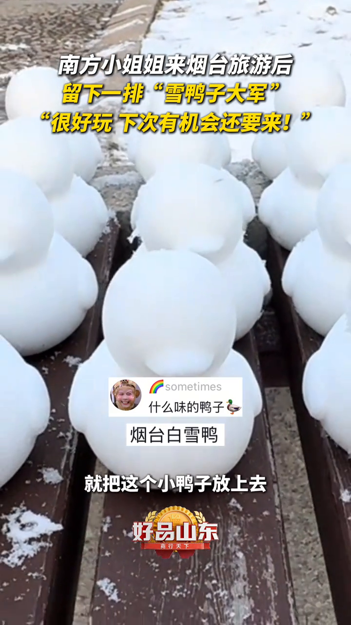 南方小姐姐来烟台旅游后,留下一排“雪鸭子大军 ”