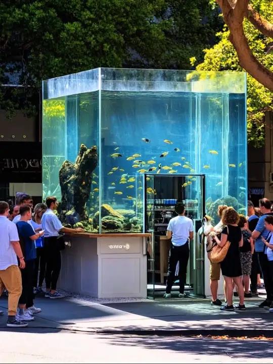 街边的鱼缸咖啡店,超有创意的鱼缸设计