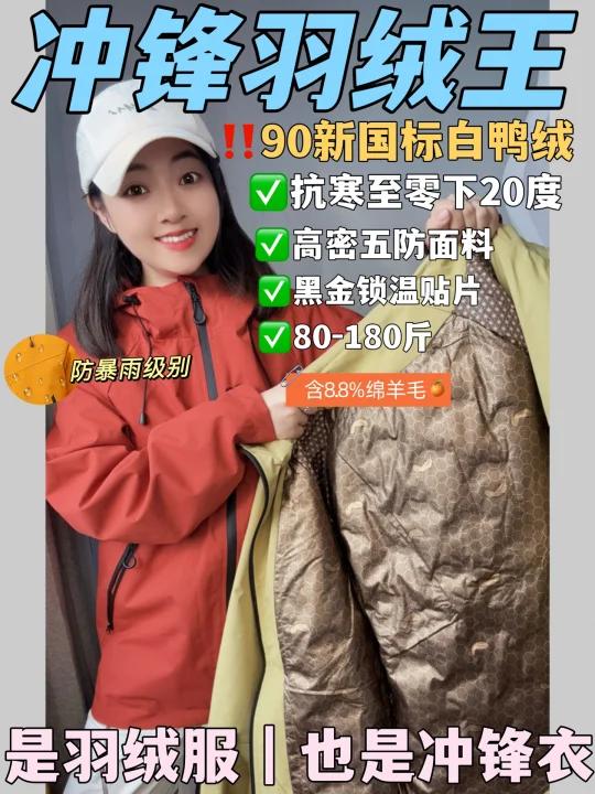 1年1度|羽绒冲锋王|90白鸭绒五防面料锁温