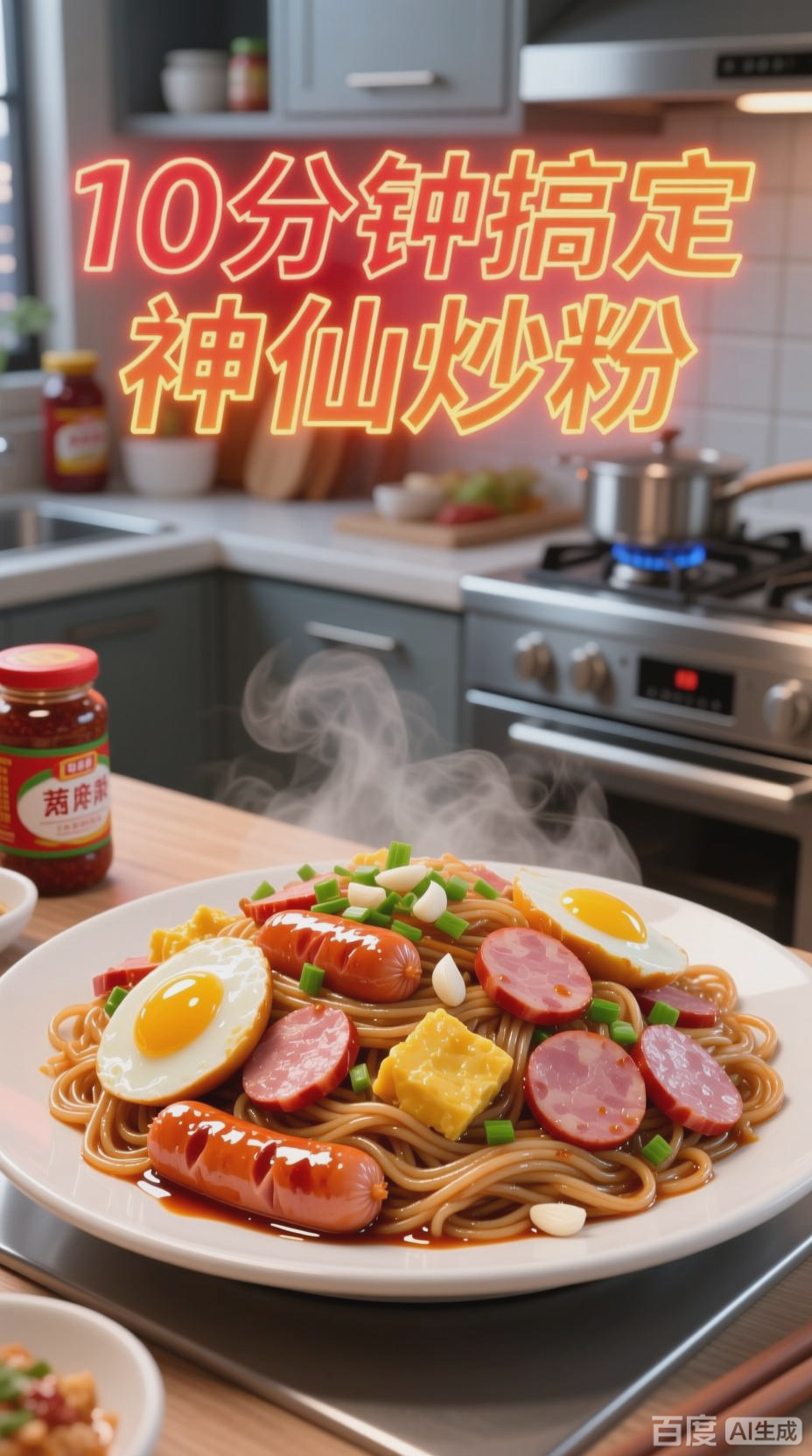公主梦紫静馨里的鸡蛋火腿肠肉丝炒粉