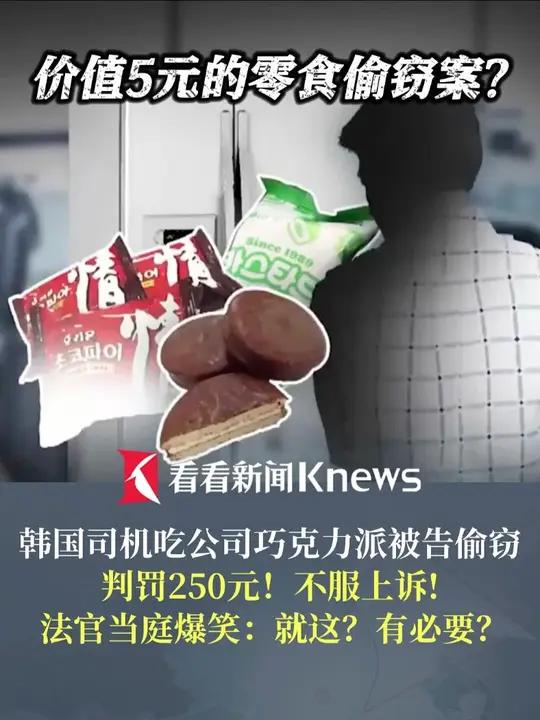 价值5元的零食偷窃案 韩国司机吃公司巧克力派被告偷窃判罚250元不服上诉 法官当庭爆笑:就