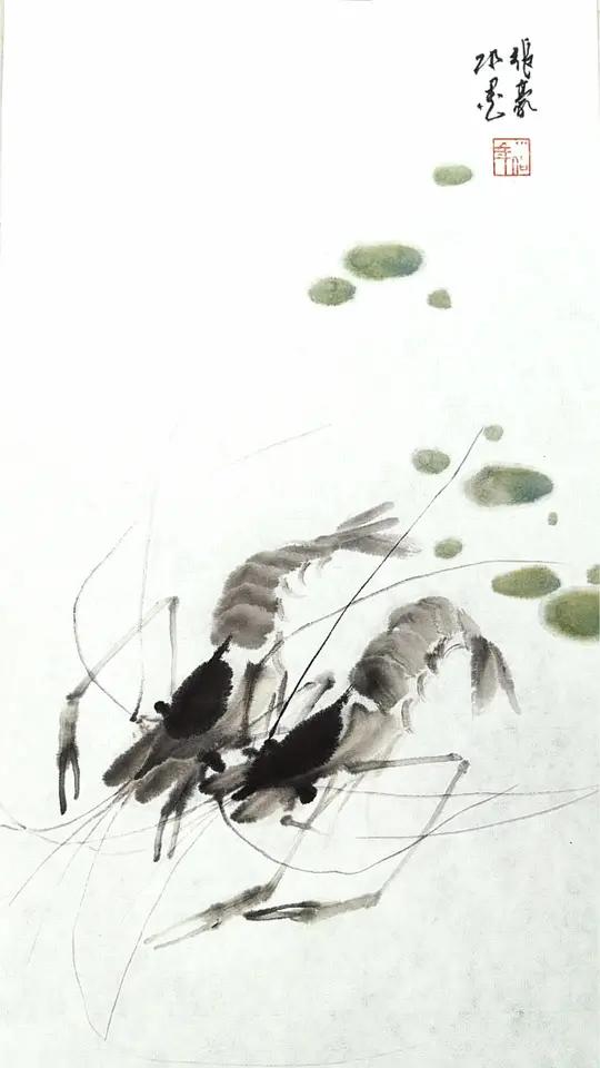 简单三步画水墨虾 #百young非遗计划 #国画 #水墨写意 #花鸟画 #虾