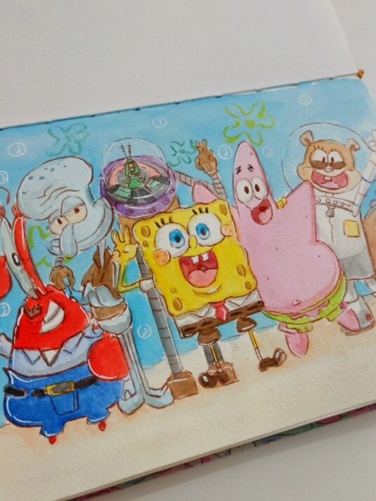 水彩海绵宝宝(上色过程)