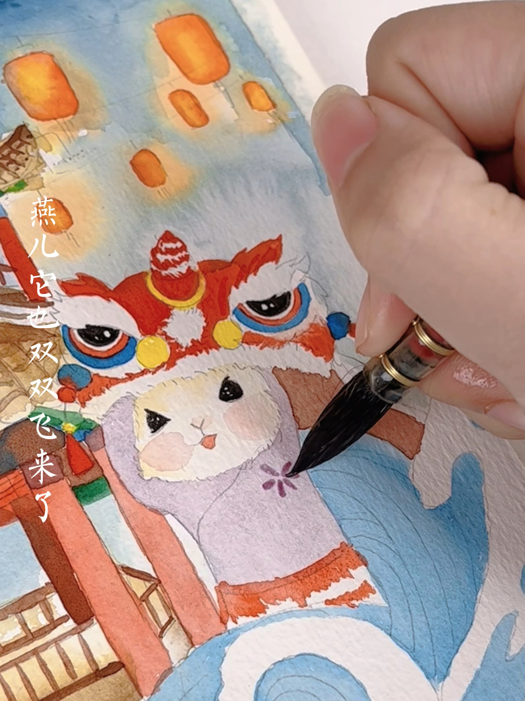 中国风手绘|水彩|元旦|兔年春节插画