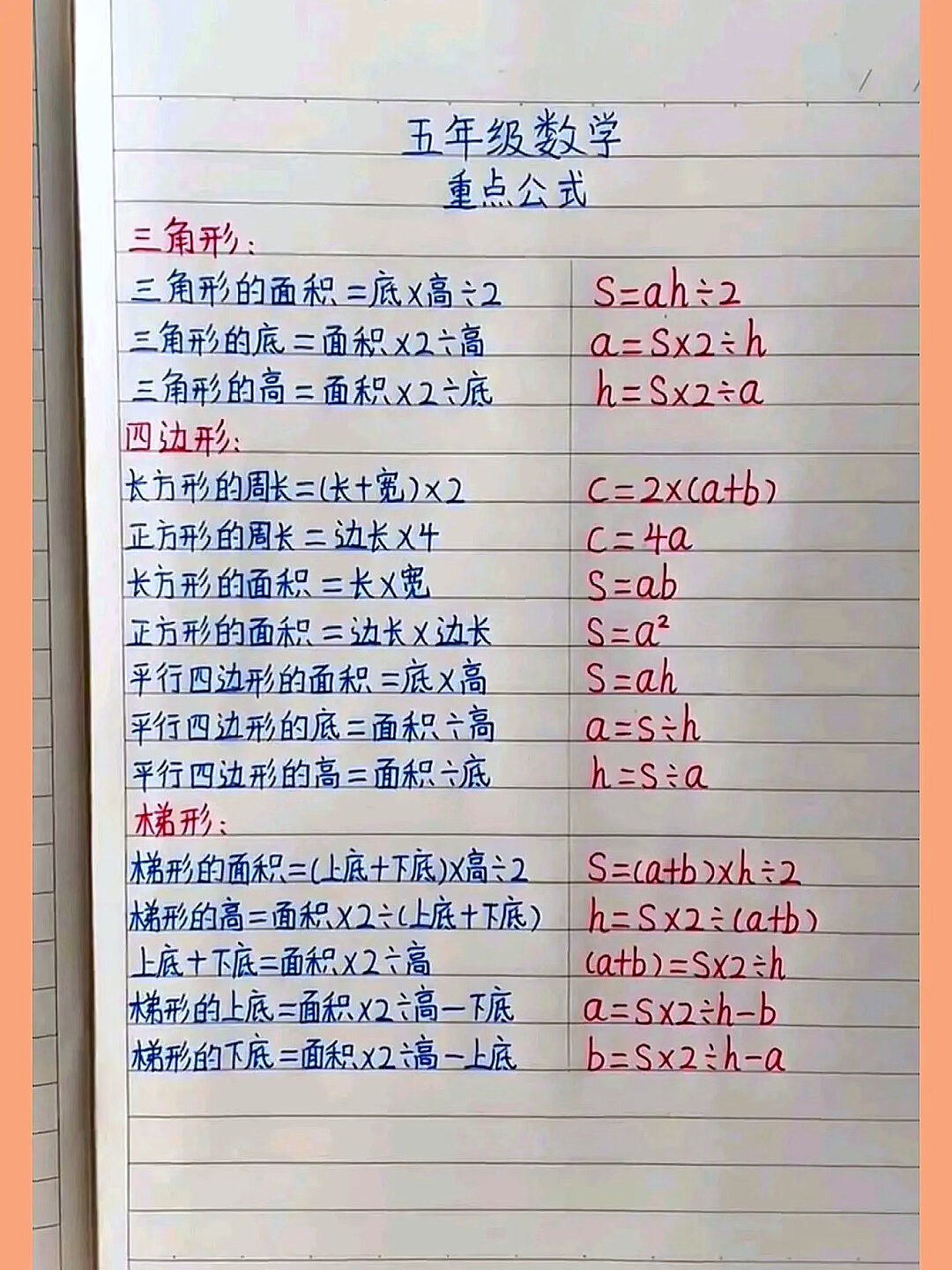 五年级数学重点公式以及小学数学、英语要点