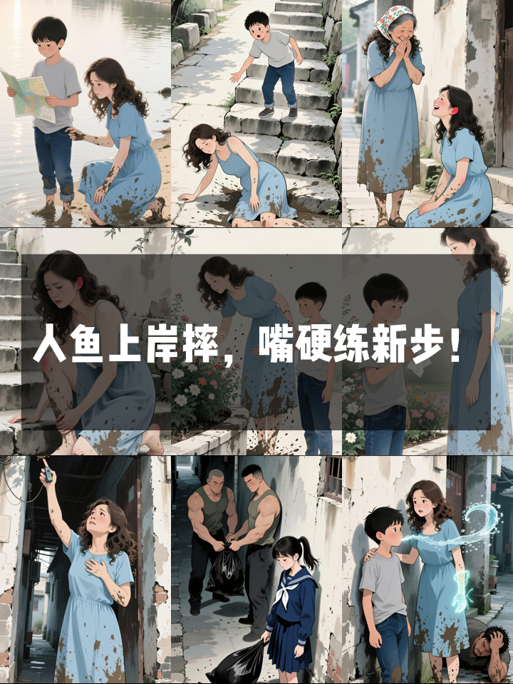 人鱼少女上岸学走路,摔得四脚朝天还硬撑练新舞步!
