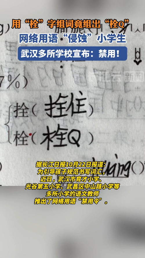 小学生用“栓”字组词组出了“栓Q”,武汉多所小学宣布禁用网络用语