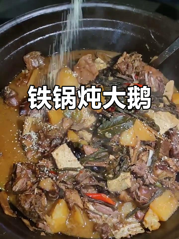 铁锅炖大鹅,加入干豆角、土豆和香菇,香气扑鼻!