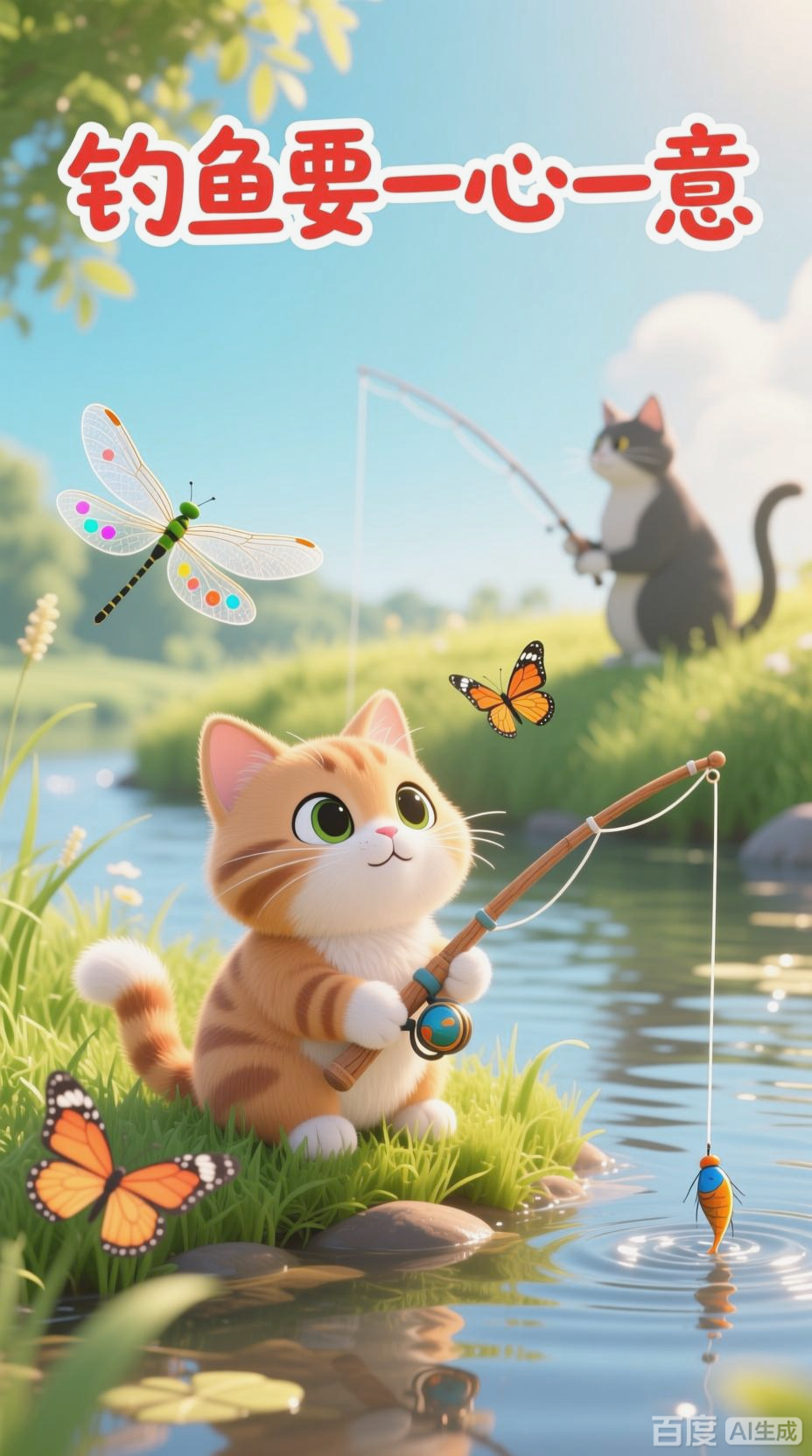 小猫钓鱼,专注才能成功