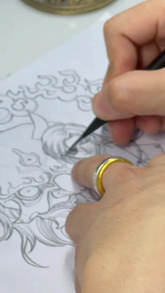 三十分钟手绘白描门神风花城主，不会画画的c的精彩呈现