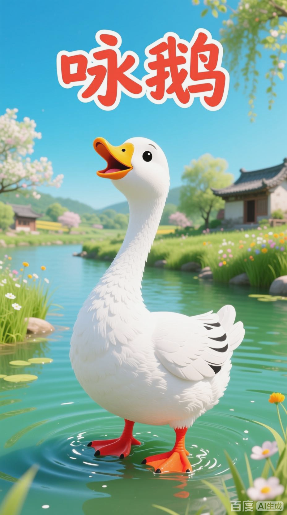 鹅鹅鹅，诗意水墨画