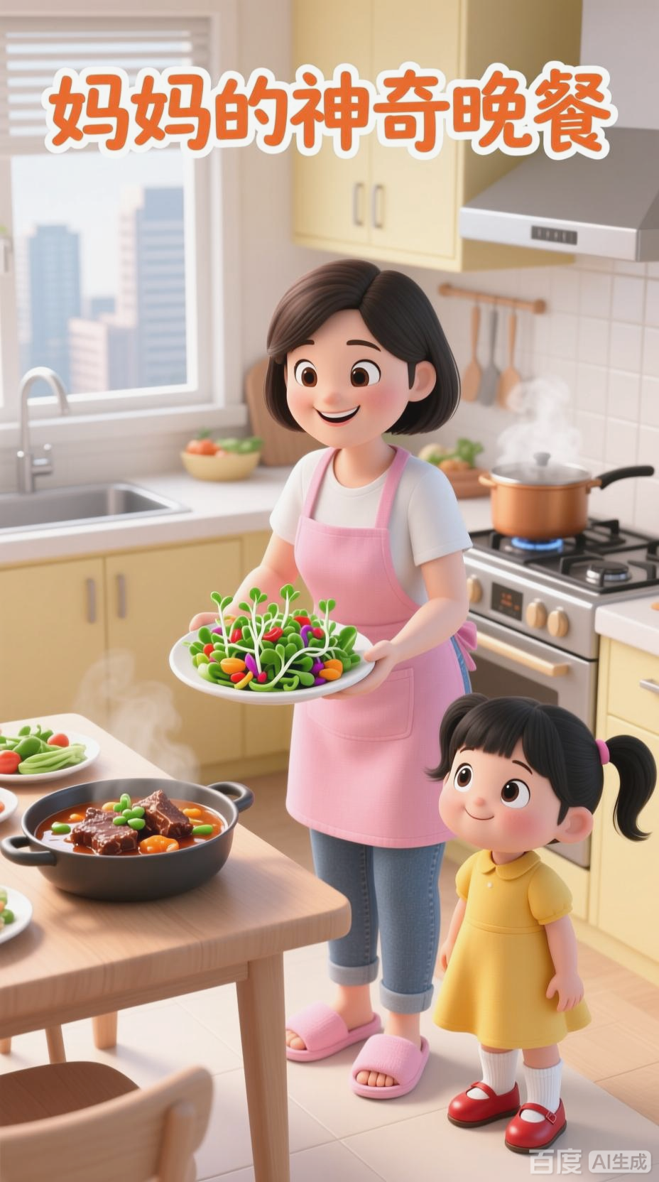 蔬菜炖牛仔骨与芽苗菜沙拉,营养晚餐