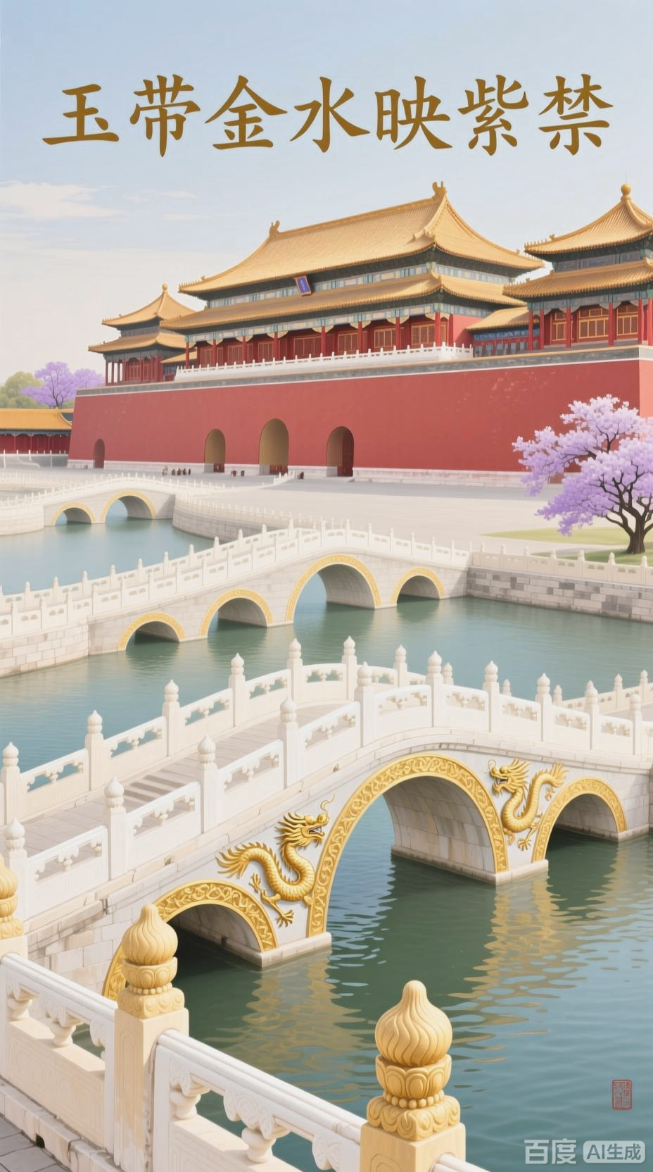 故宫内金水桥的壮丽航拍