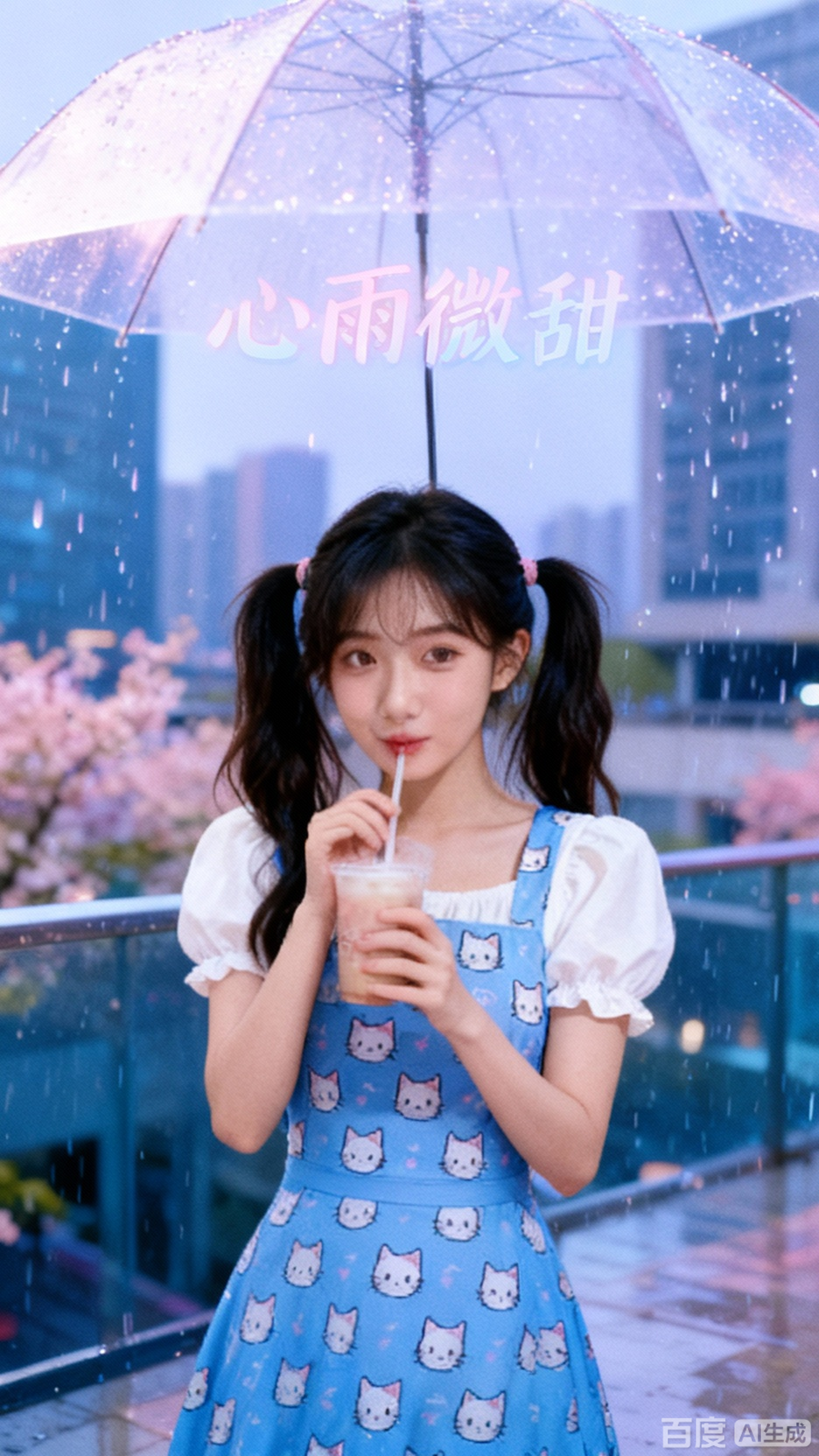 心雨中的甜美少女