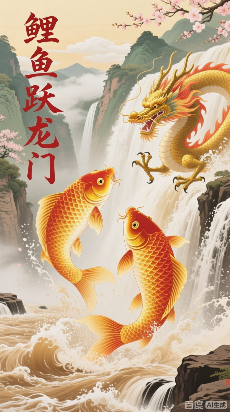 鲤鱼跃龙门，龙送吉祥福