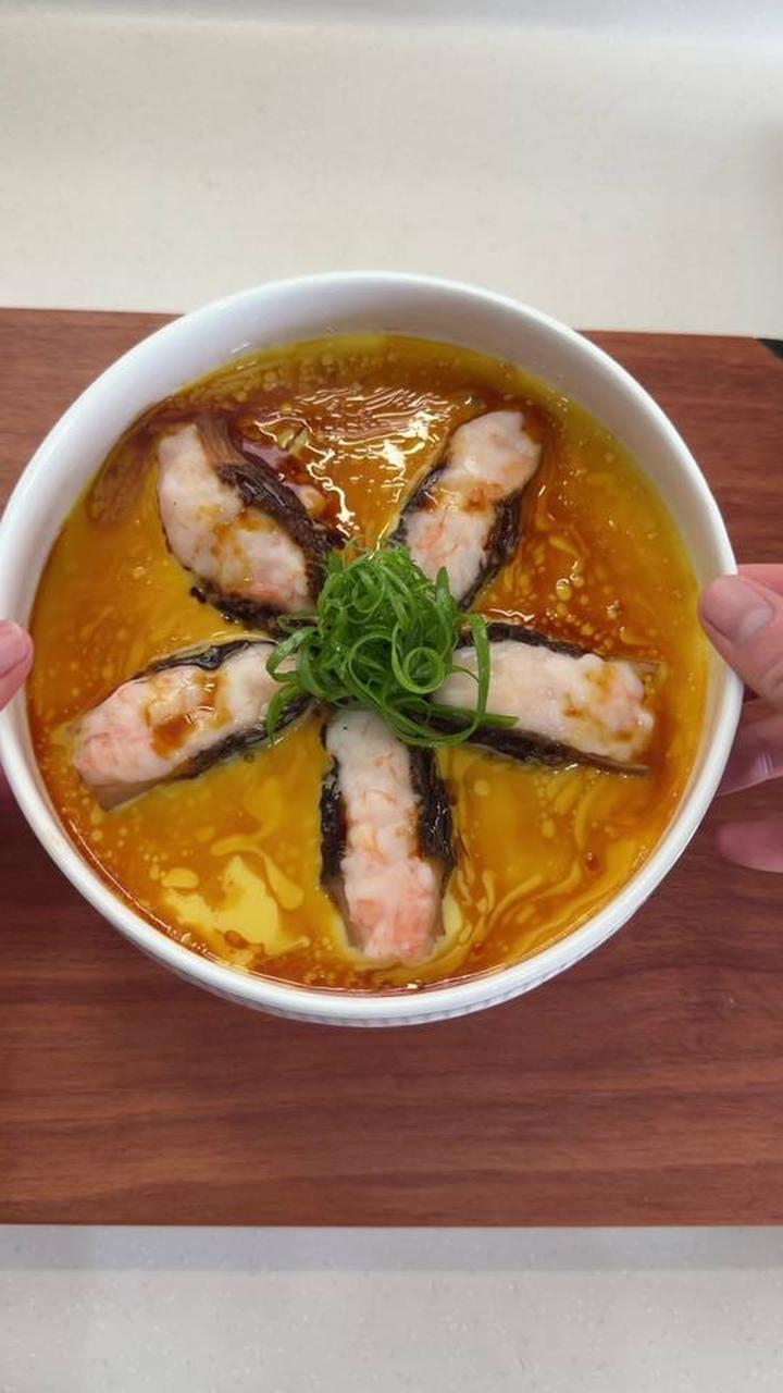 羊肚菌虾滑蒸蛋、白切肉、萝卜干炒毛豆，开水蒸蛋绝了