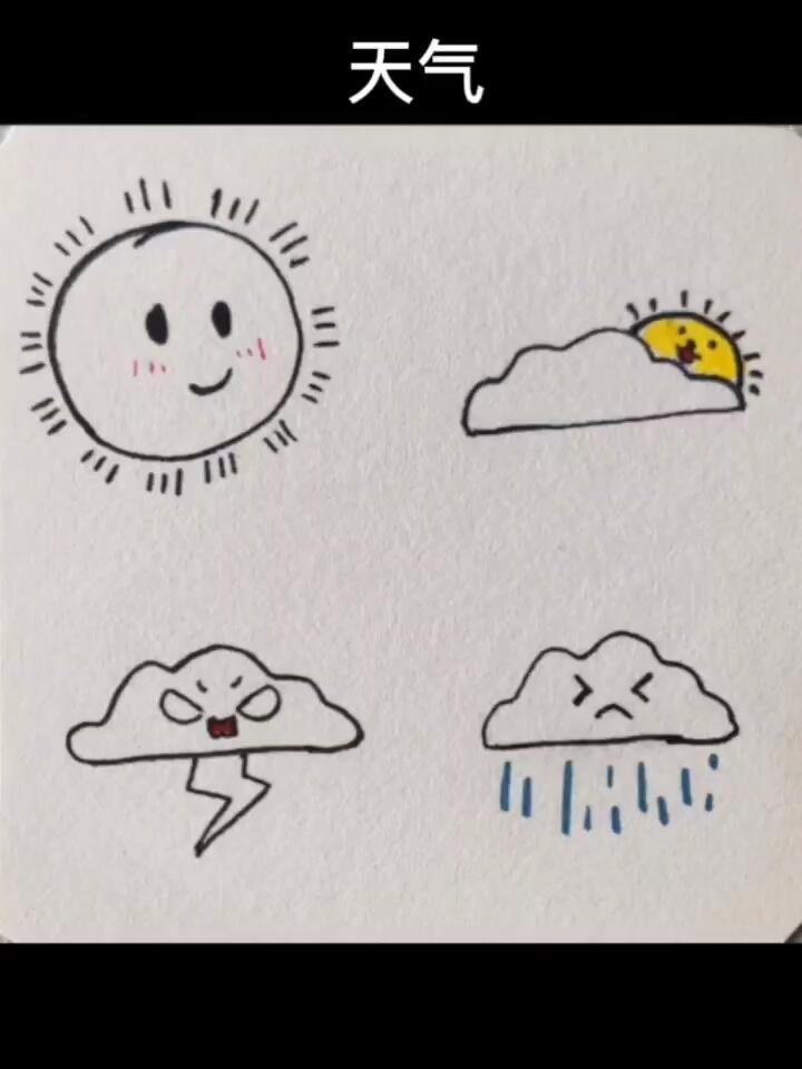 四种常见的天气符号晴天阴天下雨打雷