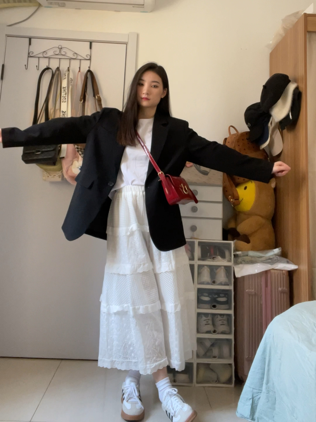 168 100/长款蛋糕裙配西装外套好好看