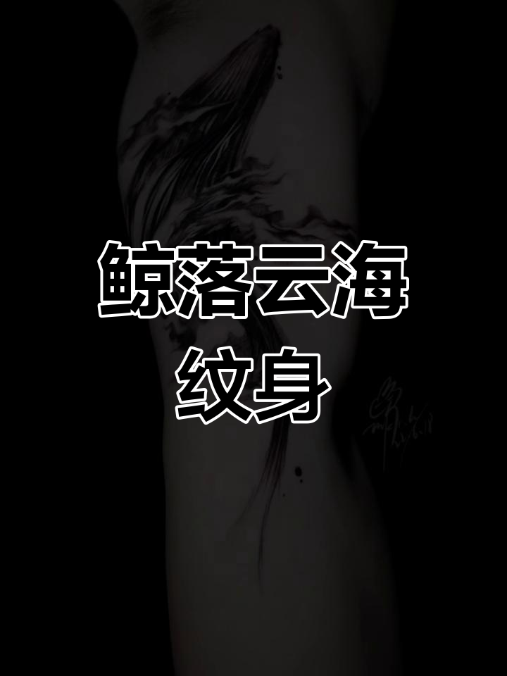 鲸鱼穿梭云海，纹身遮盖英文设计