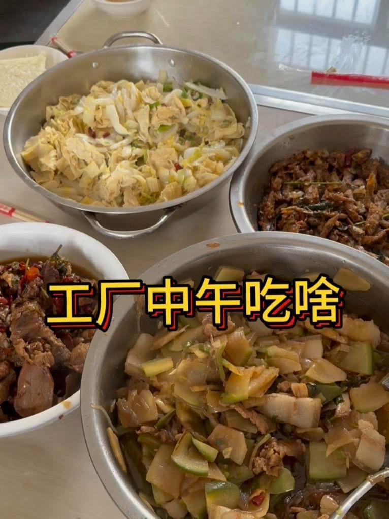 豫小花豆筋 工厂 拍短视频 看看中午职工吃啥饭?野生小鱼,炖排骨,真的不要太好
