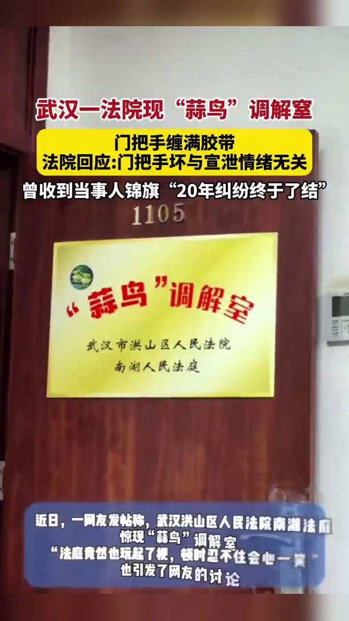 武汉一法院成立“蒜鸟”调解室,结案近500件,回应门把手缠满胶带