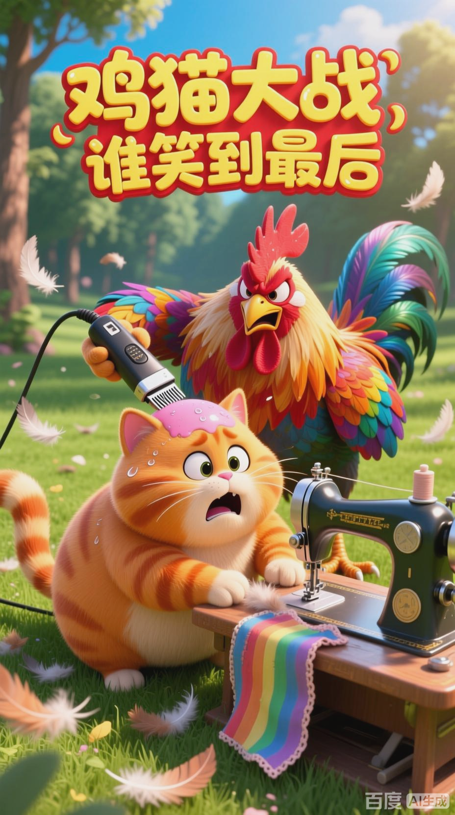 胖橘猫与公鸡母鸡的搞笑日常