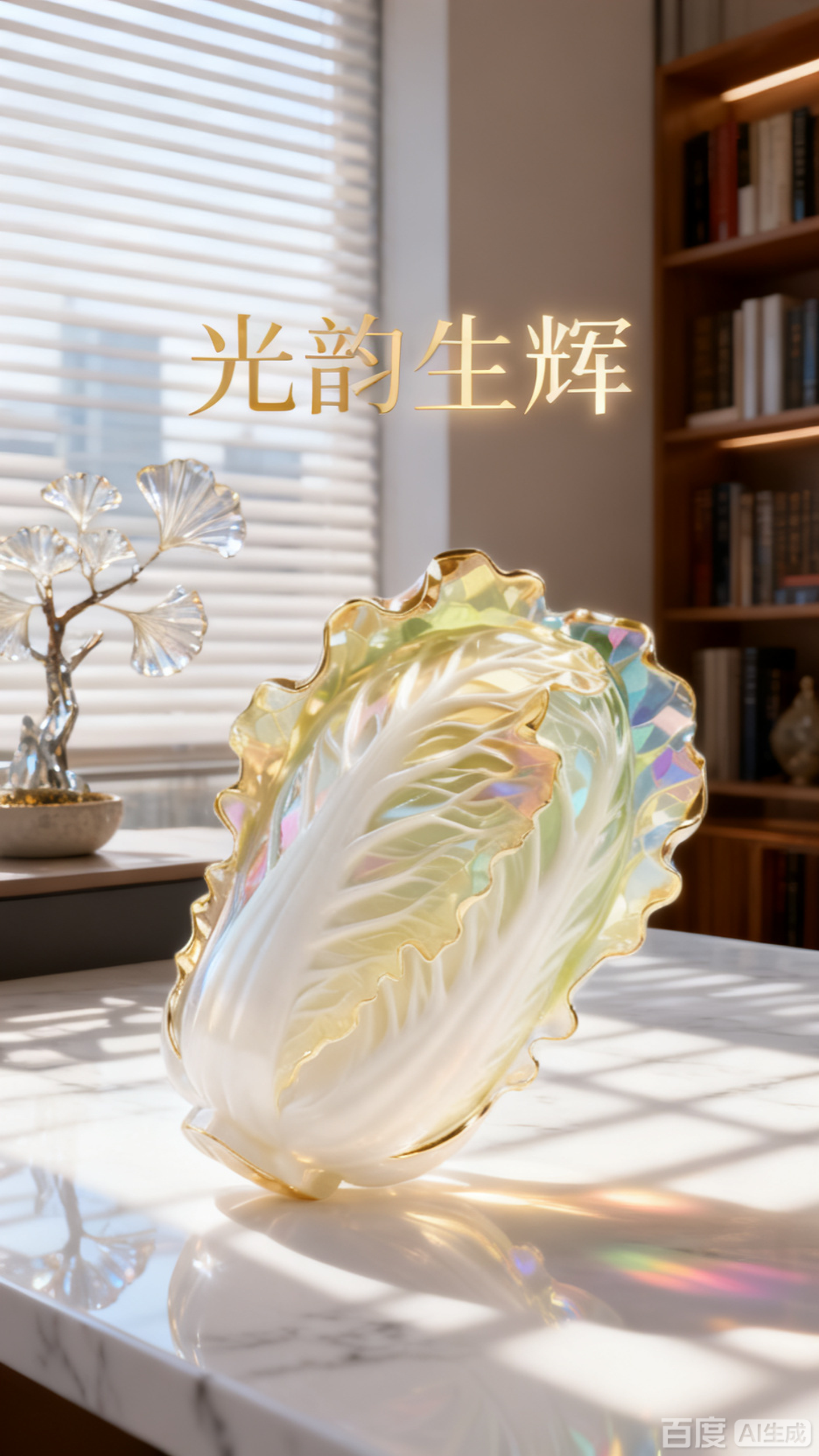 超写实水晶金边白菜艺术品