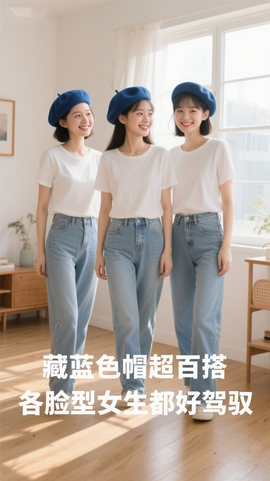 藏蓝色帽超百搭,各脸型女生都好驾驭