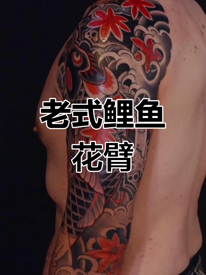 传统鲤鱼七分袖花臂纹身,老北京风格展示