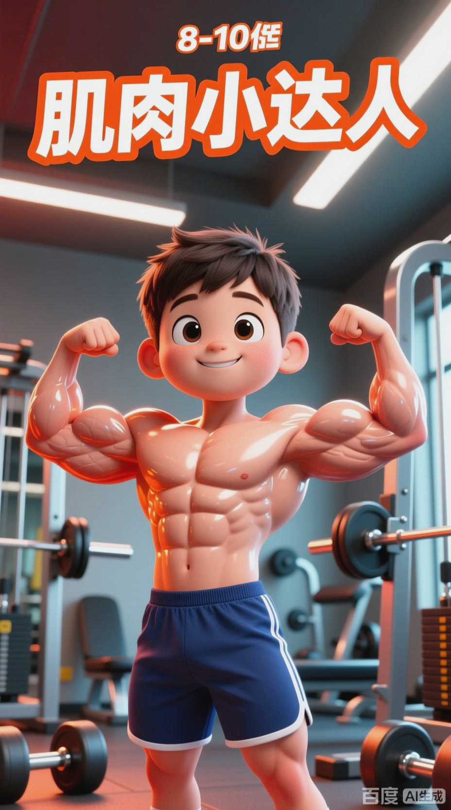 3D卡通肌肉小男孩的霸气展示