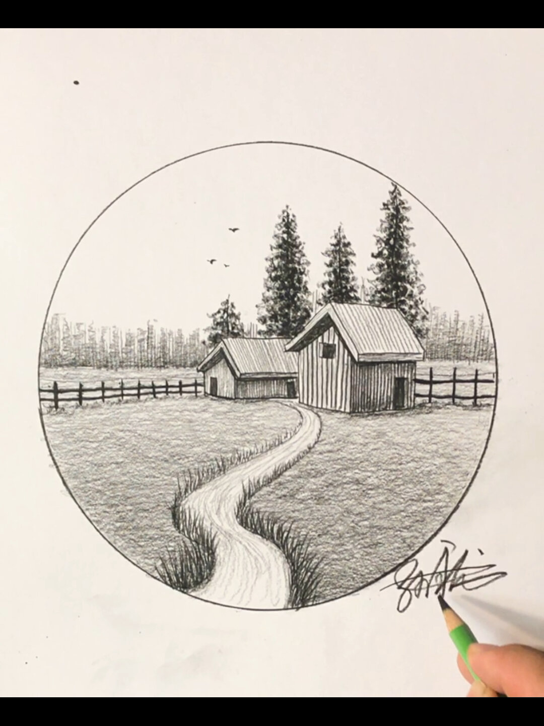 零基础可以学会的又好看的风景素描画。素描