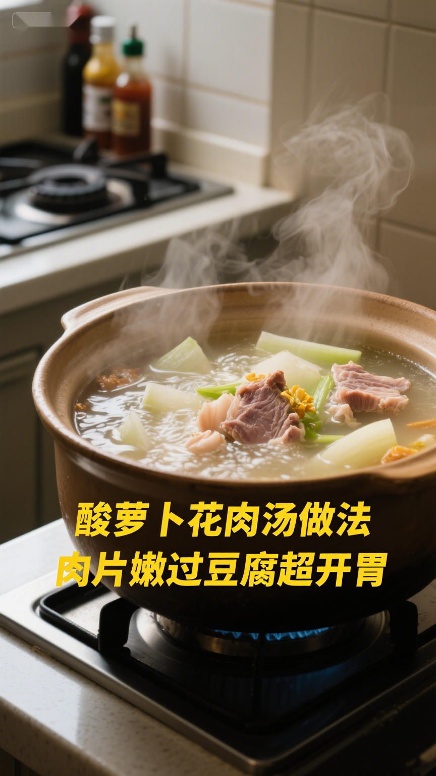酸萝卜花肉汤做法,肉片嫩过豆腐超开胃