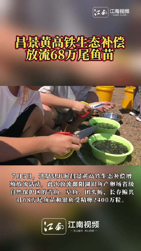 「读图|昌景黄高铁生态补偿放流68万尾」7月5日,进贤县开展昌景黄高铁生态补偿渔业资源增殖