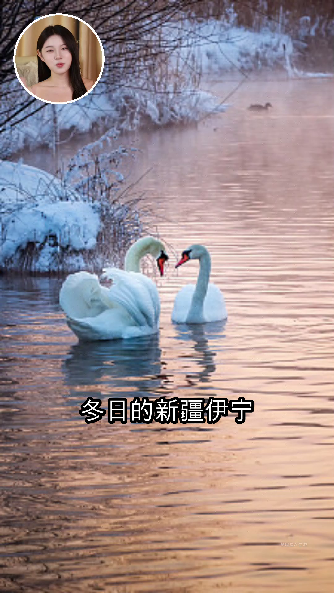 伊犁天鹅泉冬日浪漫!雾凇映清波,天鹅翩跹舞仙境