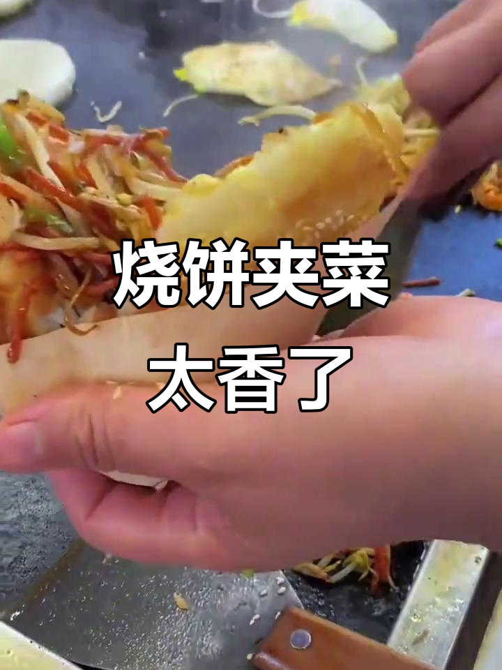 烧饼夹菜,土豆丝豆芽青椒一网打尽,超满足!