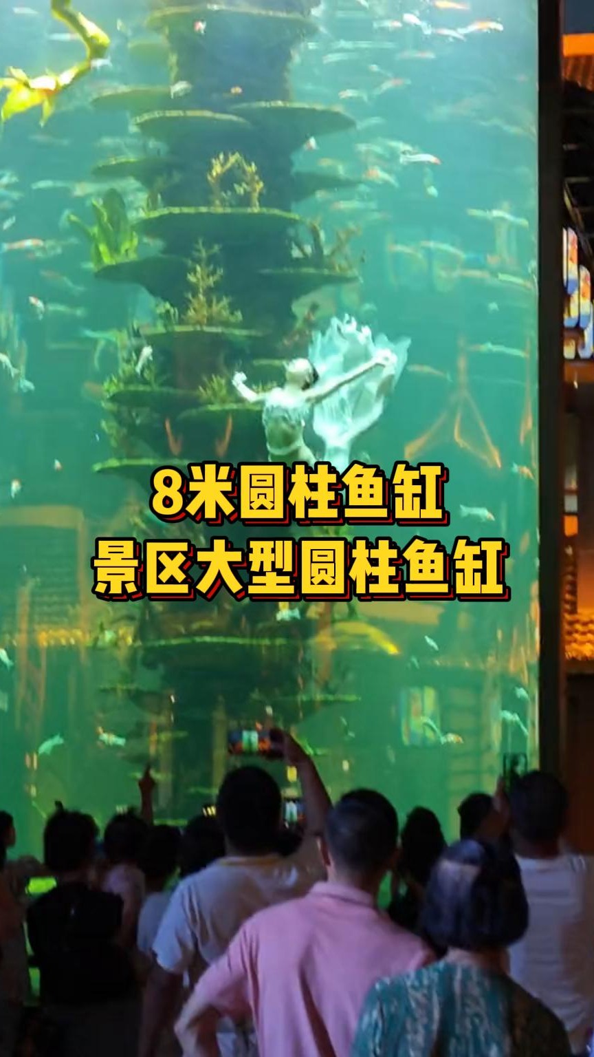 嘉鱼不夜城,8米立柱美人鱼表演圆柱鱼缸