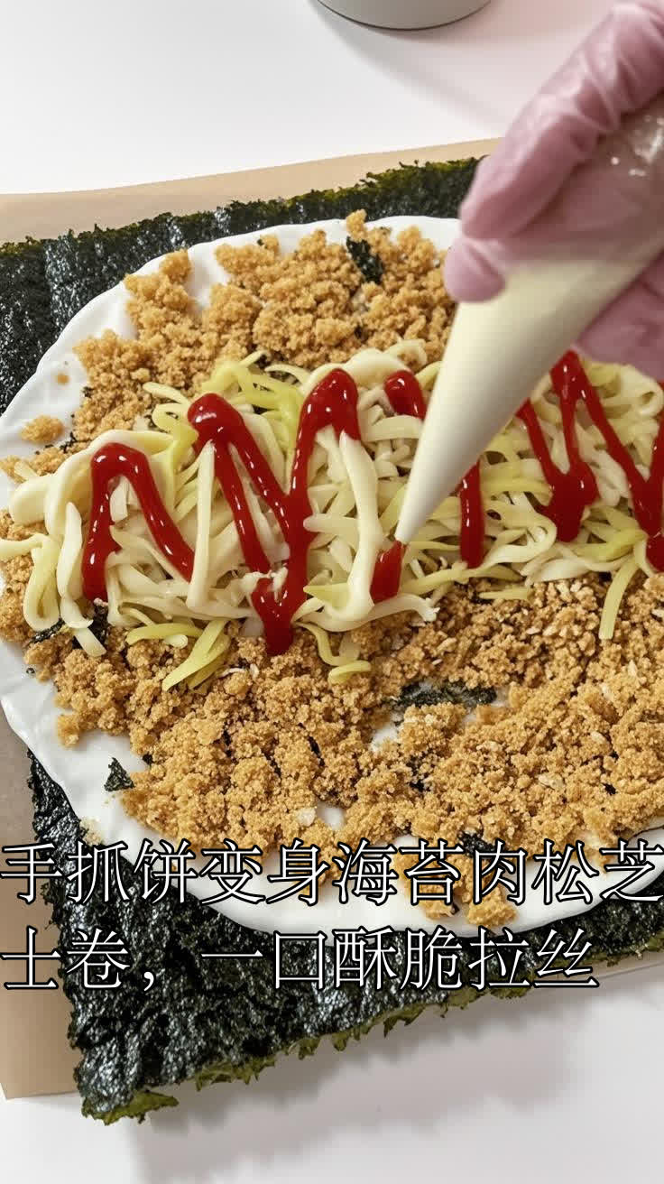 手抓饼变身海苔肉松芝士卷,一口酥脆拉丝